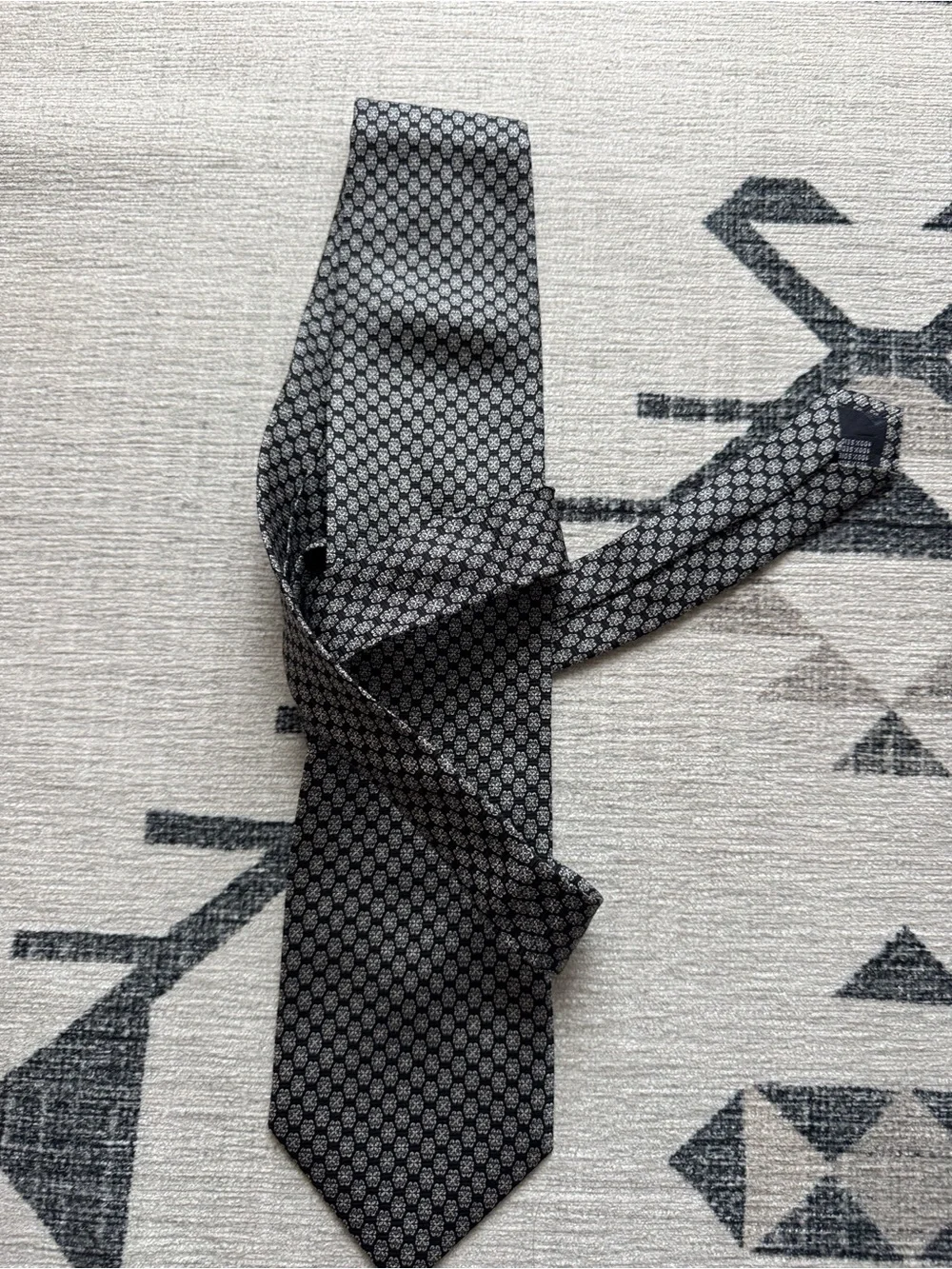 Vintage GFA Made in Italy 100% Silk Tie Navy Gray Geometric Medallion Necktie